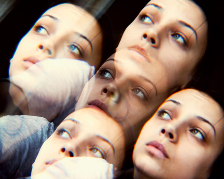 multiple images of a dazed-looking woman