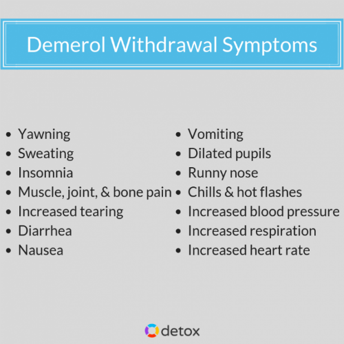 list of symptoms associated with withdrawal from demerol