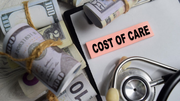 Dollar bills, stethoscope, and a label that says "COST OF CARE". Learn more about rehabs that accept medicaid, and if medicaid covers drug and alcohol detox, here.
